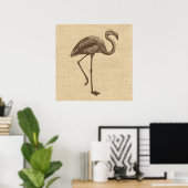Vintage Flamingo Illustration on Burlap   ポスター (ホームオフィス)