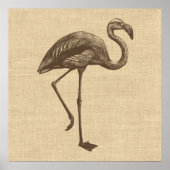 Vintage Flamingo Illustration on Burlap   ポスター (正面)