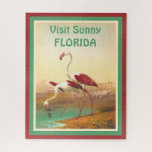 Vintage Flamingos Visit Florida Travel Poster ジグソーパズル<br><div class="desc">In the style of a vintage travel poster I created this cool collectible design from the pages of an antique illustrated book about wildlife. I cleaned it up, enhanced the colors and added the retro style text and colorful borders. The text is a template that you can change if you...</div>