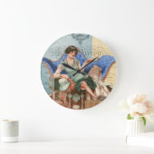 Vintage Flapper Girl in Paris ラージ壁時計 (ホーム)