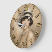 Vintage Flapper Lady Art Deco Portrait ラージ壁時計 (傾斜)