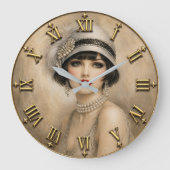 Vintage Flapper Lady Art Deco Portrait ラージ壁時計 (正面)