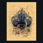 Vintage fleur-de-lis  blue metal grunge effects ポスター<br><div class="desc">Vintage fleur-de-lis  blue metal grunge effects damask splatter red cream peach colours image print</div>