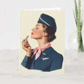 Vintage Flight Attendant Applying Lipstick カード (正面)