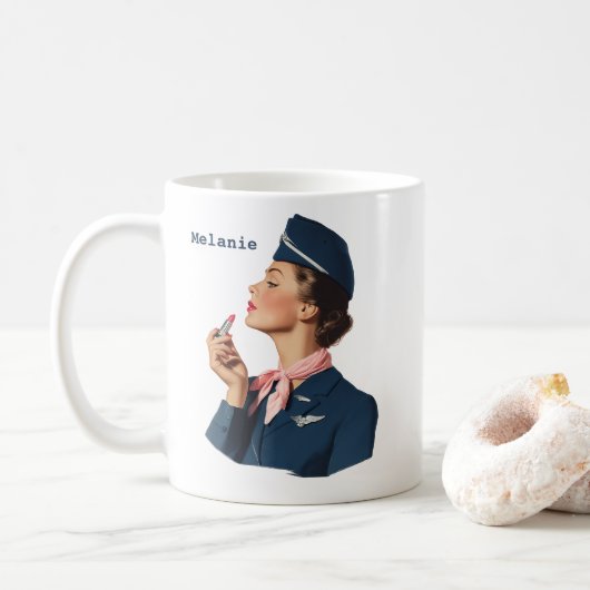Vintage Flight Attendant Applying Lipstick コーヒーマグカップ (ドーナツ)