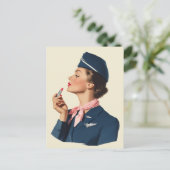 Vintage Flight Attendant Applying Lipstick ポストカード (スタンド正面)