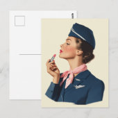 Vintage Flight Attendant Applying Lipstick ポストカード (正面/裏面)