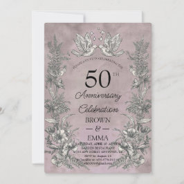 Vintage Floral 50th Wedding Anniversary Invitation 招待状