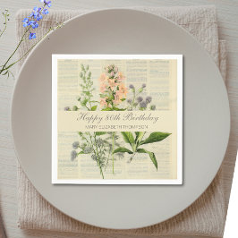 Vintage Floral 80th Birthday スタンダードカクテルナプキン
