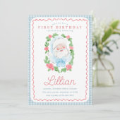 Vintage Floral and Gingham Santa Birthday 招待状 (スタンド正面)