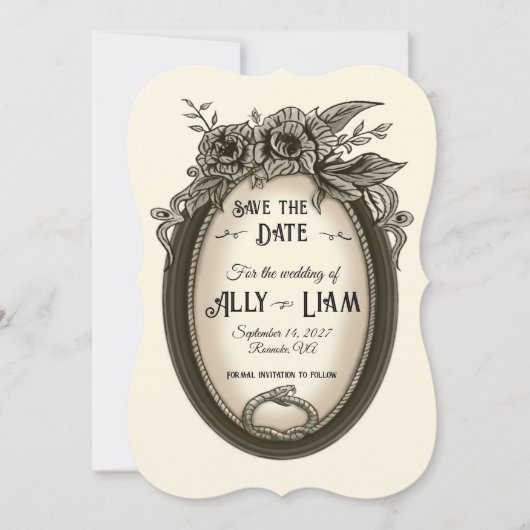 Vintage Floral Antique Save The Date 招待状 (正面)