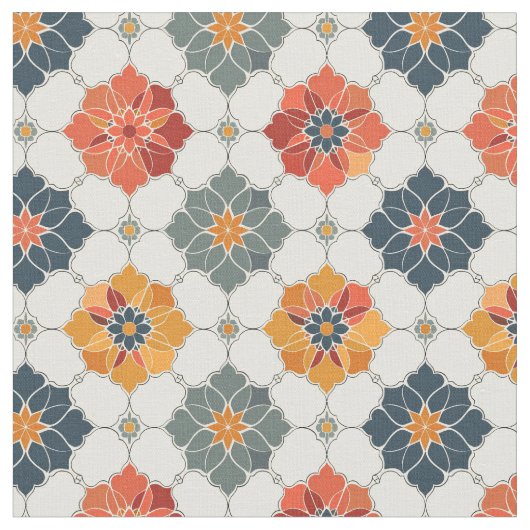Vintage Floral Arabesque Tile Pattern ファブリック (クローズアップ)