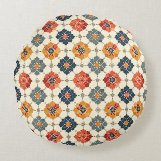 Vintage Floral Arabesque Tile Pattern ラウンドクッション (正面)