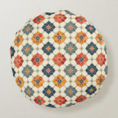 Vintage Floral Arabesque Tile Pattern ラウンドクッション (裏面)