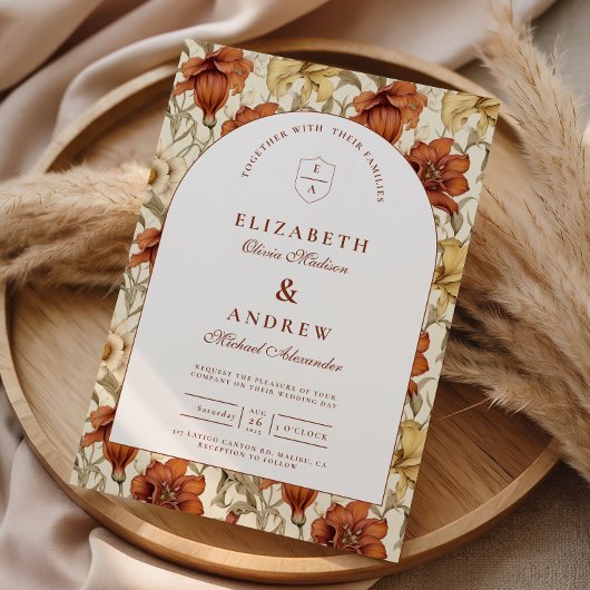 Vintage Floral Arch Elegant Wedding 招待状