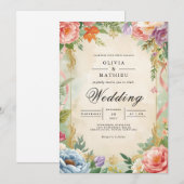 Vintage Floral Archway Romance Wedding 招待状 (正面/裏面)
