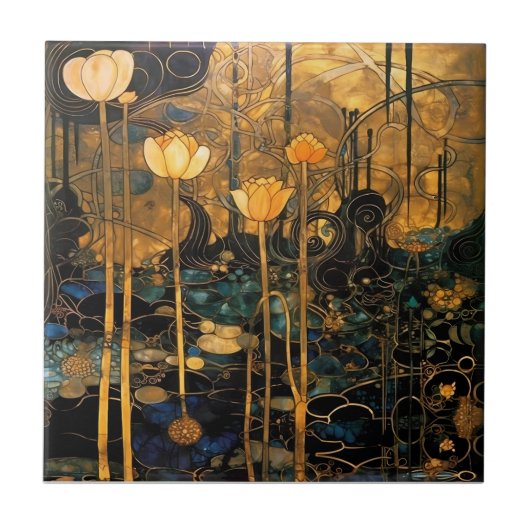 Vintage Floral Art Nouveau Ceramic Tile タイル (正面)