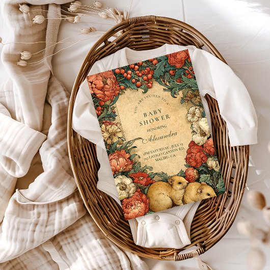 Vintage Floral Baby Animals Baby Shower 招待状