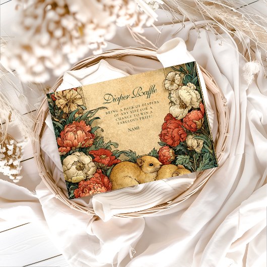 Vintage Floral Baby Animals Diapper Raffle  エンクロージャーカード