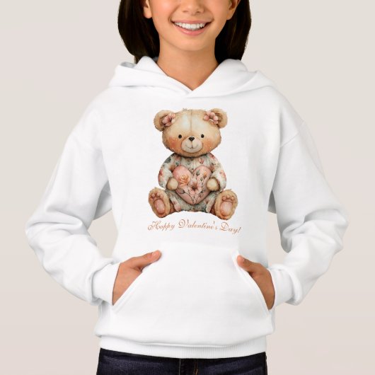 Vintage Floral Bear With Heart Valentine's Day (正面)