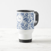 Vintage Floral Blue White Toile Personalized トラベルマグ (正面右)