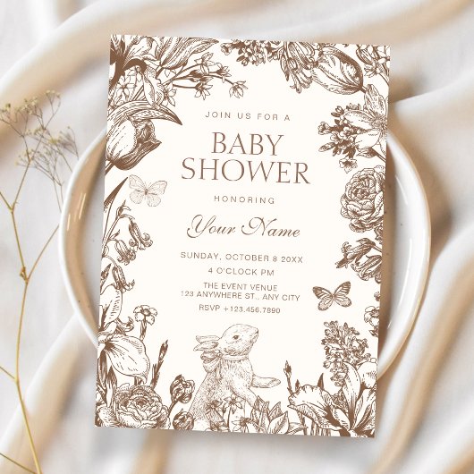 Vintage floral botanical baby shower 招待状
