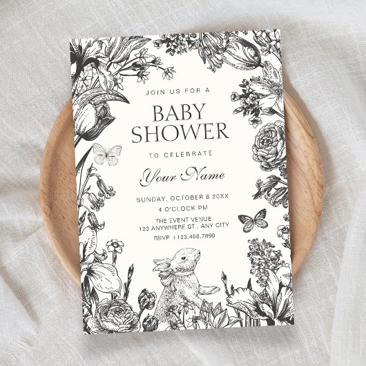 Vintage floral botanical baby shower 招待状