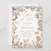 Vintage floral botanical wedding 招待状 (正面)