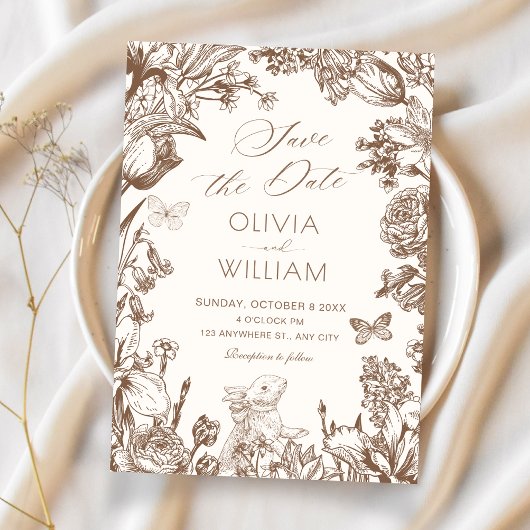 Vintage floral botanical wedding 招待状
