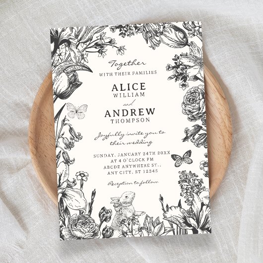 Vintage floral botanical wedding 招待状