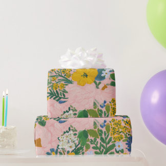 Vintage Floral Botanical Yellow White Watercolor ラッピングペーパー