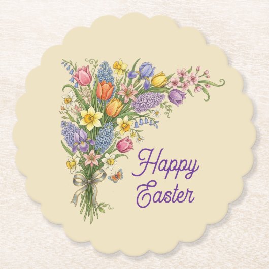 Vintage Floral Bouquet - Happy Easter Paper ペーパーコースター (正面)