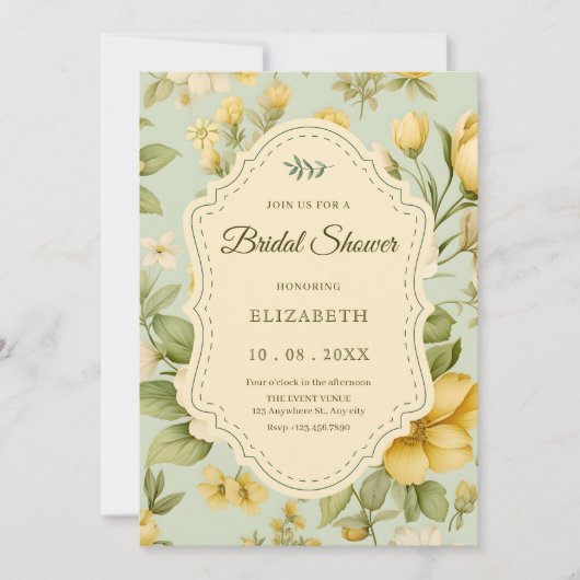 Vintage floral bridal shower 招待状 (正面)