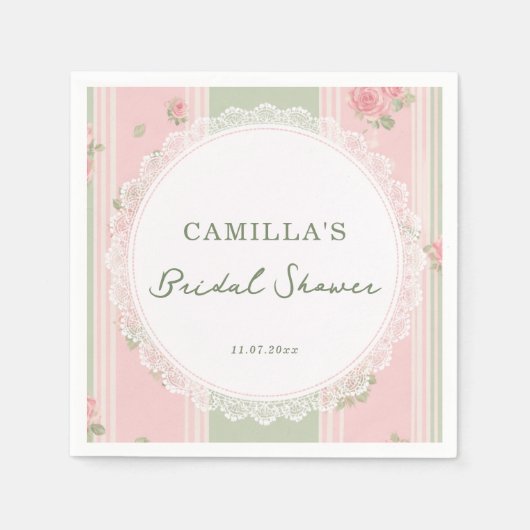 Vintage Floral  Bridal Shower Napkins スタンダードカクテルナプキン (正面)