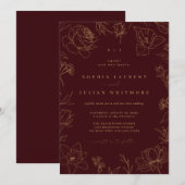 Vintage Floral Burgundy & Gold Garden Wedding 招待状 (正面/裏面)