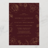 Vintage Floral Burgundy & Gold Garden Wedding 招待状 (正面)