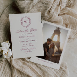 Vintage Floral Burgundy Monogram Wedding セーブザデート