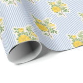 Vintage Floral Buttercups Blue Stripes Pattern ラッピングペーパー (ロールコーナー)