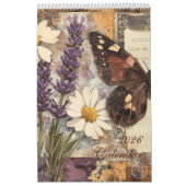Vintage Floral Butterfly Calendar カレンダー (カバー)