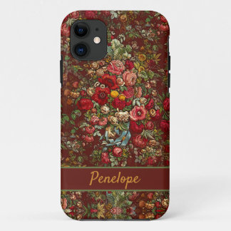 Vintage Floral Chintz Pattern with Your Name iPhone 11 ケース