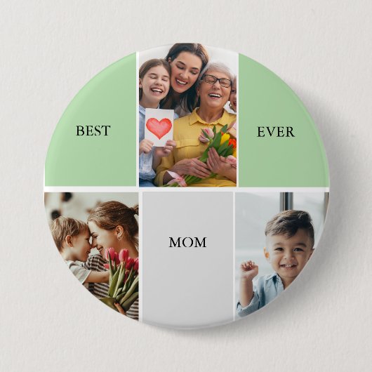 Vintage Floral Collage Photo Mother's Day 缶バッジ (正面)