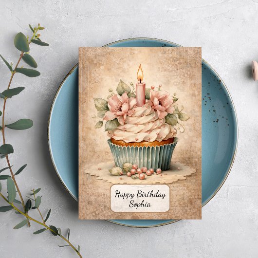 Vintage Floral Cupcake カード