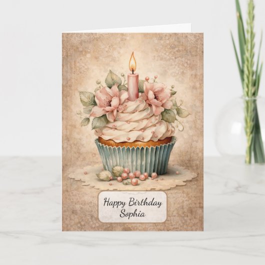 Vintage Floral Cupcake カード (正面)