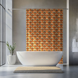 Vintage Floral Curtain Rusty Orange Swirl Style シャワーカーテン