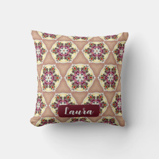 Vintage Floral Custom Name Birthday For Her Chic  クッション