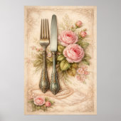 Vintage Floral Cutlery ポスター (正面)