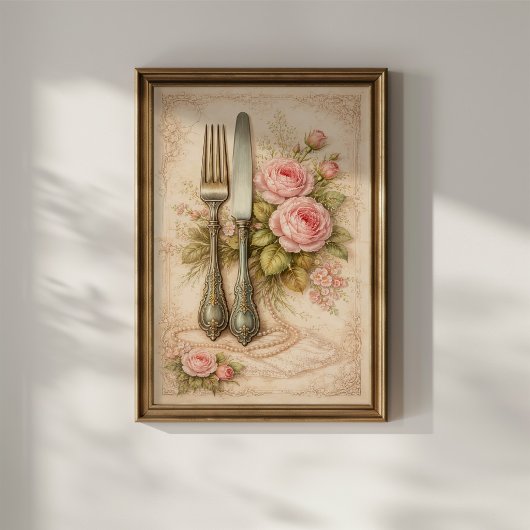 Vintage Floral Cutlery ポスター