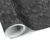 Vintage Floral Damask Gray on Black ラッピングペーパー (ロールコーナー)