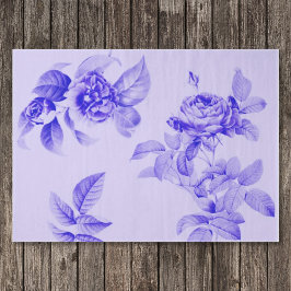 Vintage Floral Decoupage Flowers Purple Blue Roses 薄葉紙