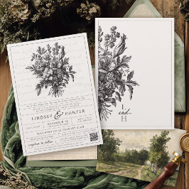 Vintage Floral Elegant Ivory Christian Wedding 招待状